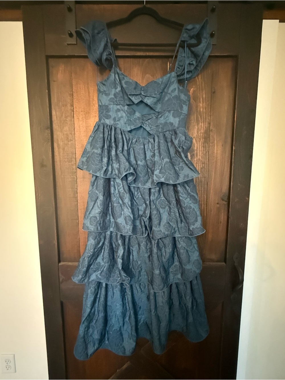 Tiered Navy Floral Cutout Maxi Dress